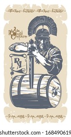 Centurion with a wine barrel, vector