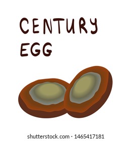 Century egg (Pidan) old traditional Chinese preserved food vector illustration isolated on white background. Cartoon cute style Chinese authentic food. Thousand-year eggs or millennium eggs cuisine.