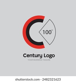 
The Century Logo features a bold, segmented "C" in red and black. The letter "C" incorporates a pie chart element highlighting a 100-degree angle, symbolizing precision and completeness.