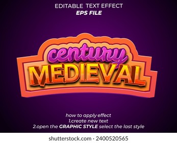 efecto de texto medieval del siglo, fuente editable, tipografía, texto 3d para juegos. plantilla de vector