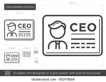 CEO business card vector line icon isolated on white background. CEO business card line icon for infographic, website or app. Scalable icon designed on a grid system.