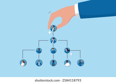 CEO, company leader or executive position, organization chart, hierarchy or team structure, role and responsibility, supervisor, department or division concept, businessman put CEO on org chart.