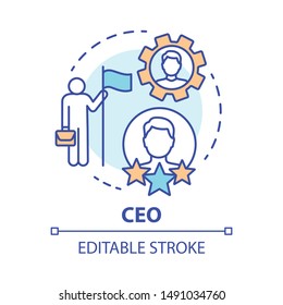 CEO concept icon. Chief executive, boss, top manager idea thin line illustration. Leadership, career growth and personal achievement. Best employee. Vector isolated outline drawing. Editable stroke