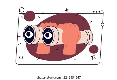concepto de CEO. El hombre mira a través de prismáticos e información de búsqueda en Internet. Ilustración vectorial plana