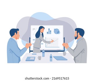 CEO does Presentation for Diverse Young Entrepreneurs, Talking, Using white board with Infographics, Statistics, Graphs