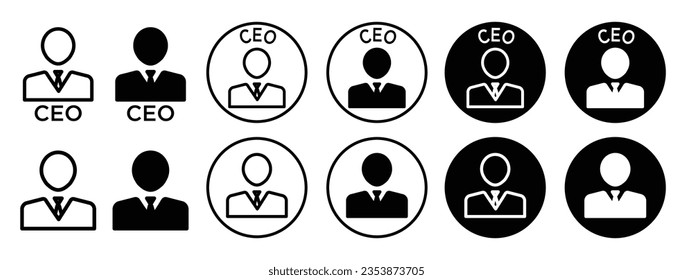 Icono del CEO. Director ejecutivo del símbolo empresarial de la empresa. Conjunto de vectores de un puesto de director o director corporativo para hombres. Esbozo plano de empresario o jefe de emprendedor. Logo del jefe o propietario