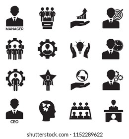 CEO And Manager Icons. Black Flat Design. Vector Illustration. 