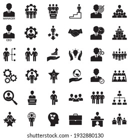 CEO And Manager Icons. Black Flat Design. Vector Illustration.