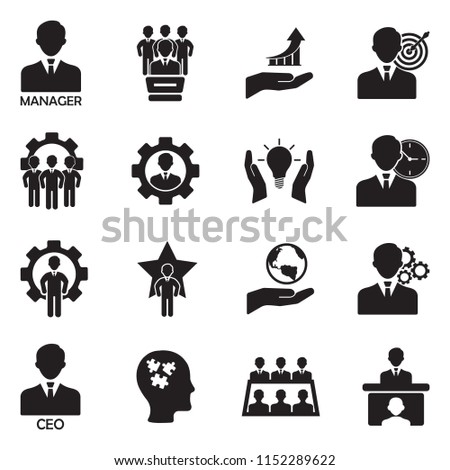 CEO And Manager Icons. Black Flat Design. Vector Illustration. 