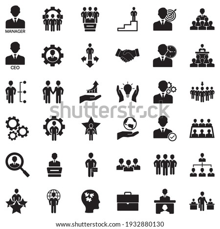 CEO And Manager Icons. Black Flat Design. Vector Illustration.