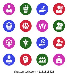 CEO And Manager Icons. White Flat Design In Circle. Vector Illustration. 