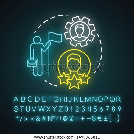 CEO neon light concept icon. Chief executive, boss, top manager idea. Leadership, career growth and personal achievement. Best employee. Glowing alphabet, numbers. Vector isolated illustration
