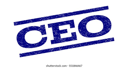 Ceo watermark stamp. Text tag between parallel lines with grunge design style. Rubber seal stamp with dirty texture. Vector navy blue color ink imprint on a white background.