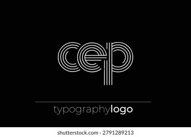 CEP modern geometric typography logo. Modern and stylish composition featuring a monochromatic typography logo illustration designed with intricate lines.