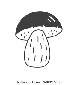 Cep Mushroom Doodle Line Icon. Hand drawn outline fungus. Forest boletus design element. Food Ingredient symbol. Vector illustration