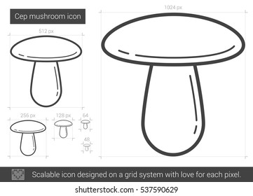 Cep mushroom vector line icon isolated on white background. Cep mushroom line icon for infographic, website or app. Scalable icon designed on a grid system.