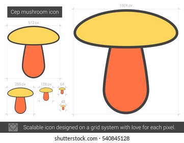 Cep mushroom vector line icon isolated on white background. Cep mushroom line icon for infographic, website or app. Scalable icon designed on a grid system.