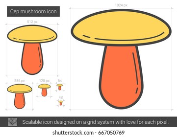 Cep mushroom vector line icon isolated on white background. Cep mushroom line icon for infographic, website or app. Scalable icon designed on a grid system.