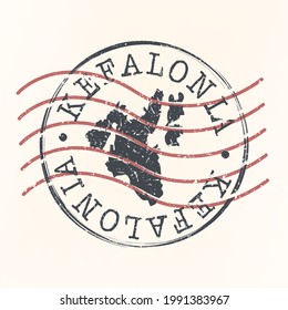 Cephalonia, Greece Stamp Map Postal. Silhouette Seal Roads and Streets. Passport Round Design. Vector Icon. Design Retro Travel National Symbol.
