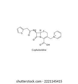 Cephaloridine flat skeletal molecular structure 1st generation Cephalosporin drug used in bacterial infection treatment. Vector illustration.