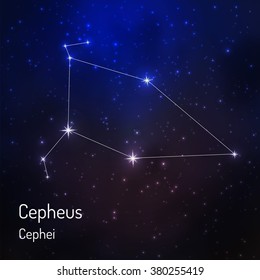 Cepheus (Cephei) constellation in the night starry sky. Vector illustration