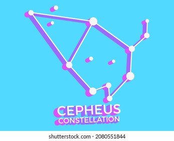 Cepheus constellation 3d symbol. Constellation icon in isometric style on blue background. Cluster of stars and galaxies. Vector illustration