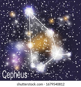Cepheus Constellation with Beautiful Bright Stars on the Background of Cosmic Sky Vector Illustration. EPS10