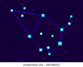 Cepheus constellation in pixel art style. 8-bit stars in the night sky in retro video game style. Cluster of stars and galaxies. Design for applications, banners and posters. Vector illustration