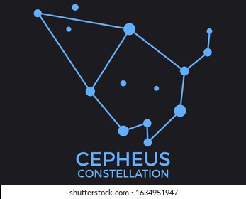 Cepheus constellation. Stars in the night sky. Cluster of stars and galaxies. Constellation of blue on a black background. Vector illustration