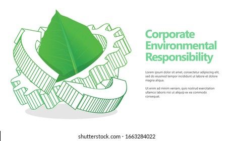 CER corporate environmental responsibility concept leaf inside gear and looping arrow abstract flat style illustration