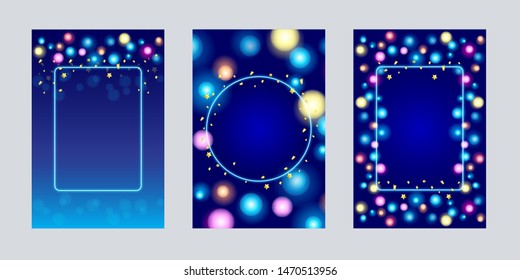 cerabration cards Light bulb with gold confetti blue background  for text message and frame vector illustration