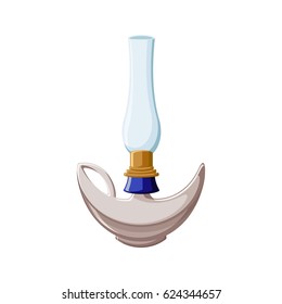 Ceramic aladdin gas lamp isolated over white background. Turkish souvenir. Cartoon vector illustration in flat style. 