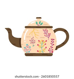 a ceramic antiuque teapot in flat style with floral ornament