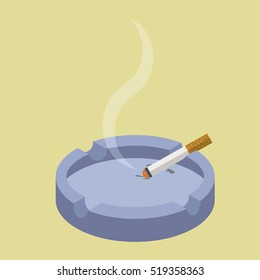 Ceramic ashtray with smokes cigarettes. No smoking concept. Flat vector illustration