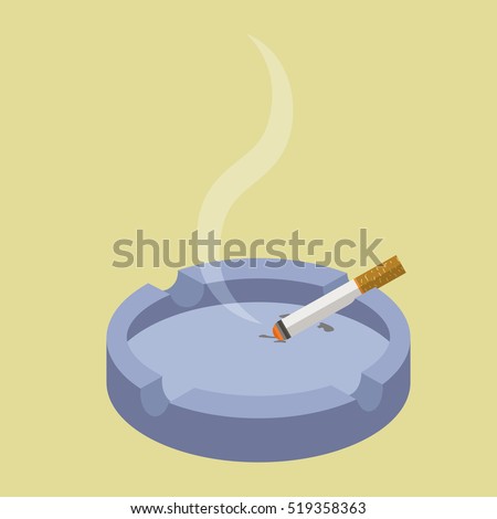 Ceramic ashtray with smokes cigarettes. No smoking concept. Flat vector illustration