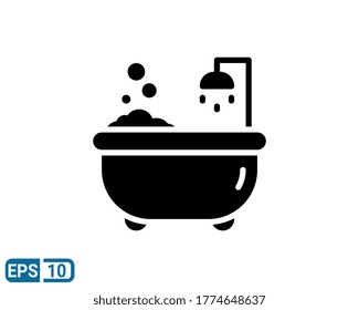 ceramic bathtub shower icon in glyph style isolated on white background. EPS 10