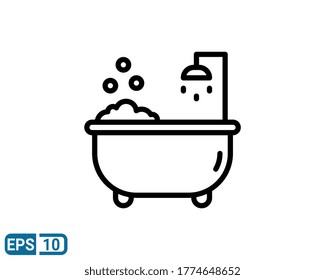 ceramic bathtub shower icon in line style isolated on white background. EPS 10