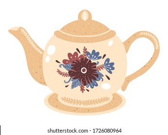 Ceramic beauty teapot icon. Vector design element in cartoon style isolated on white background.