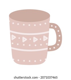ceramic beige cup, decorated with geometric ornaments