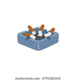 Ceramic Blue Ashtray Full of Cigarette Butts Vector, Flat Isolated Smoking Habit Clip Art