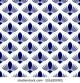 ceramic blue flower seamless pattern, abstract flora background, porcelain design vector illustration