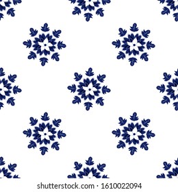 Ceramic blue leaves and floral pattern Blue and white ceramic tile pattern. Chinese porcelain background design.  Hand drawing. 
Great for wallpaper, gifts, textile, silk, packaging design.