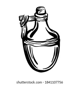 Ceramic bottle with olive oil. Hand drawn vector illustration