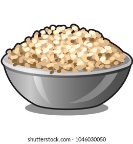 Ceramic bowl with cereal flakes isolated on white background. Organic food healthy diet and fitness menu. Vector cartoon close-up illustration.