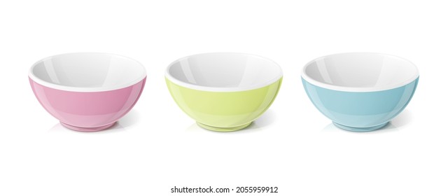 Ceramic bowl for food. Tableware, isolated on white background. Eps10 vector illustration.