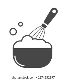 Ceramic bowl full of freshly prepared dough vector and whisk Illustration