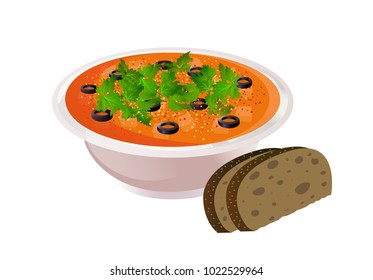 Ceramic bowl of soup with bread