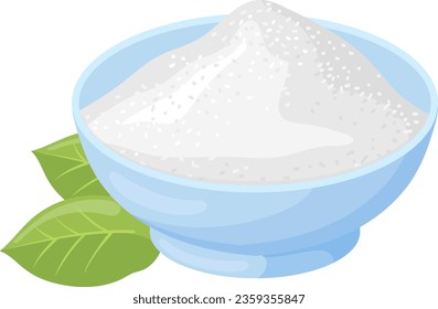 Ceramic bowl with white powder. Cartoon cooking ingredient icon isolated on white background