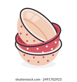 Cuencos de cerámica. Platos profundos apilados, platos de utensilios de cocina de porcelana para sopa y ensalada Ilustración vectorial plana. Vajilla de cocina en blanco