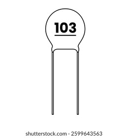 Ceramic Capacitor Outline Icon Illustration on White Background